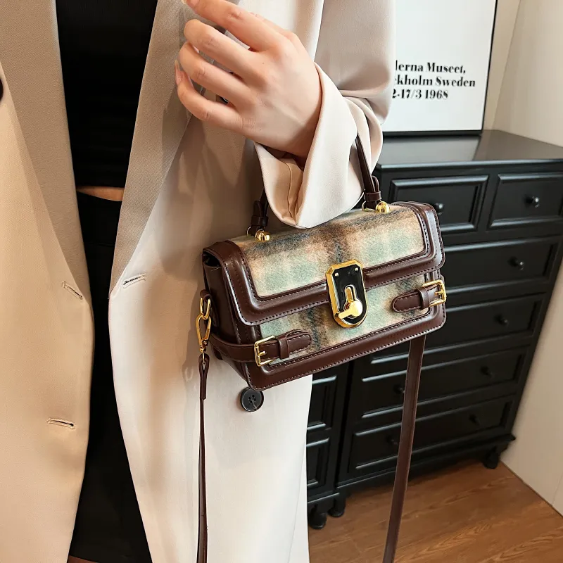 RUIPAI Woolen Crossbody Bag, Shoulder Bag, Handbag Regular Women's Coffee/Black/Burgundy-3