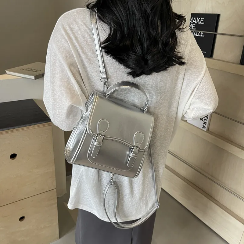 PINK·LAND PU Double Shoulder Handbag Women's Silver White/Burgundy/Black-5