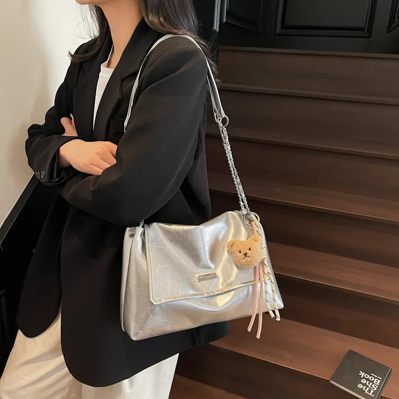 PINK·LAND Pu Shoulder Bag Women's Black/Ecru/Gray/Pink/Khaki-37