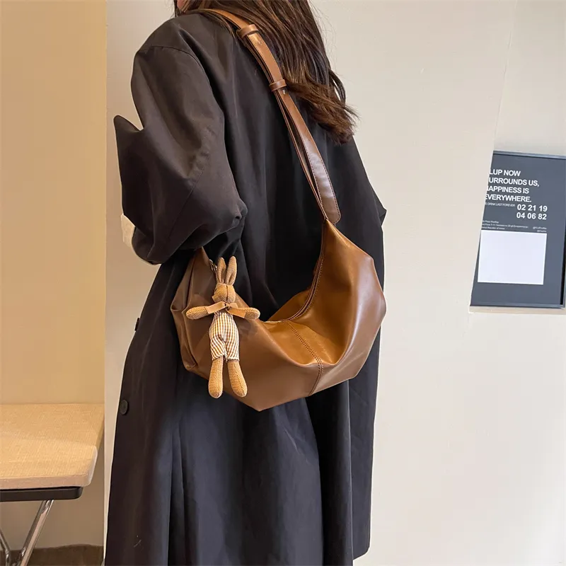 RUIPAI PU Water Dumpling Shoulder Bag Women's Black/Ecru/Coffee/Brown/Green-30
