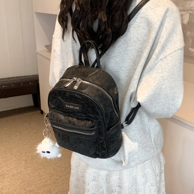 PINK·LAND PU Backpack Women's Black/Silver/Pink/White-17