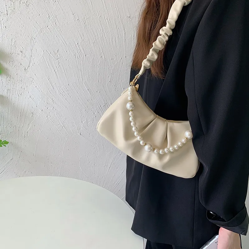 PINK·LAND PU Shoulder Bag Crossbody Portable Small Bag Shoulder Bag Regular Women's Ecru/Black-3
