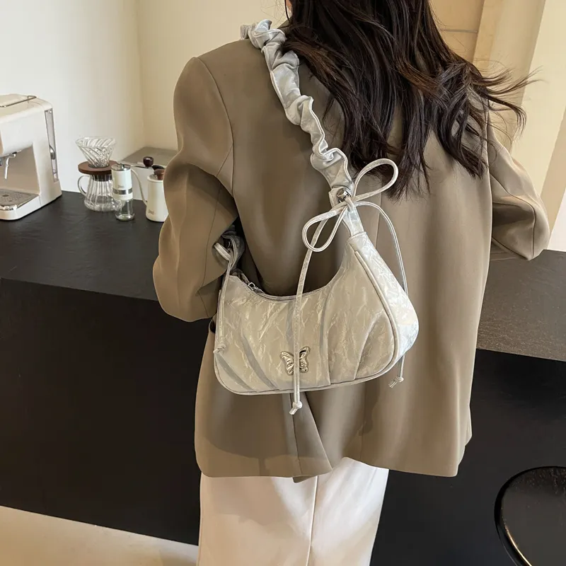 PINK·LAND PU Shoulder Bag Women's Ecru/Silver/Green Black-9
