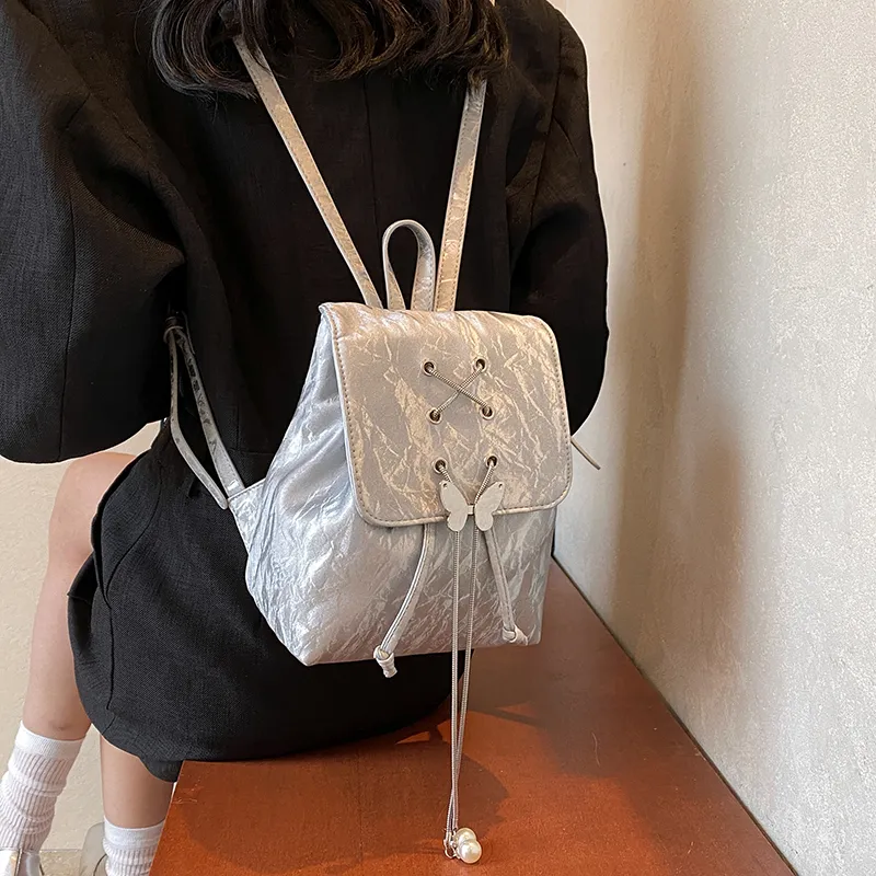 PINK·LAND PU Backpack Women's Silver/White/Green/Black-3