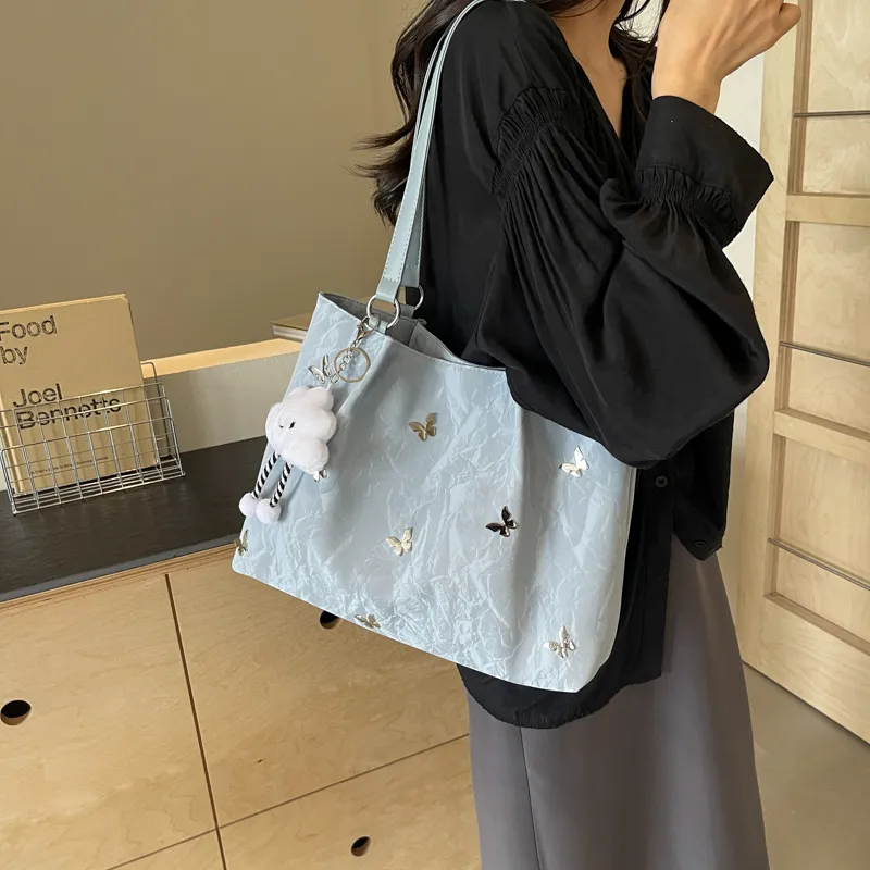 PINK·LAND PU Tote Bag Shopping Bag Shoulder Bags Women's Silver/Ecru/Blue Black-14