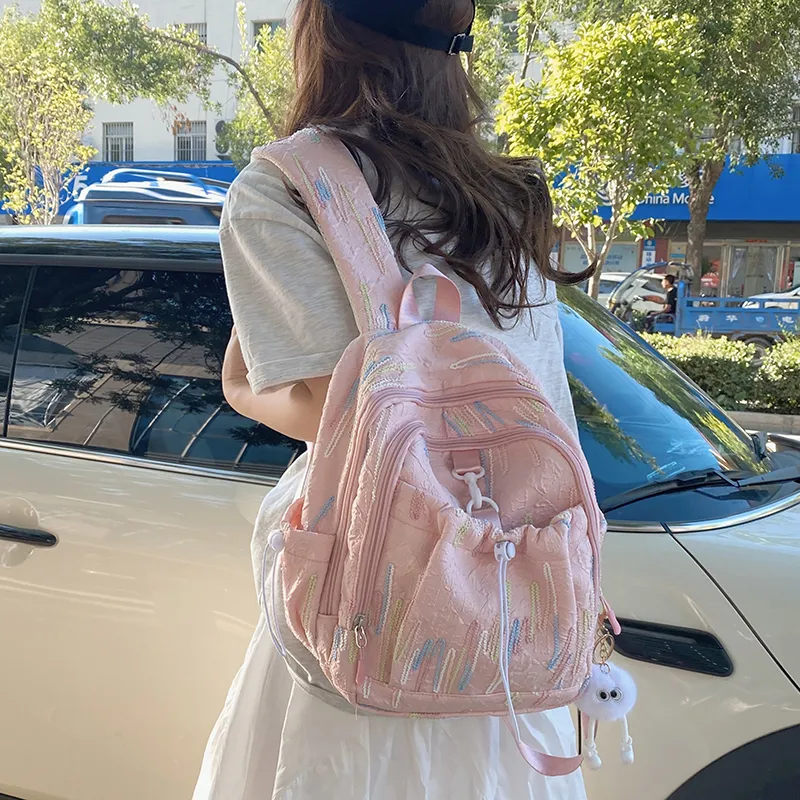 PINK·LAND Nylon Backpack Women's White/Pink/Yellow/Blue/Black-7
