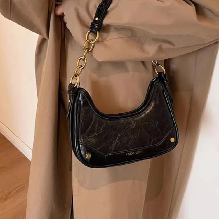 PINK·LAND PU Shoulder Bag Women's Black/Burgundy/Brown/Coffee-1