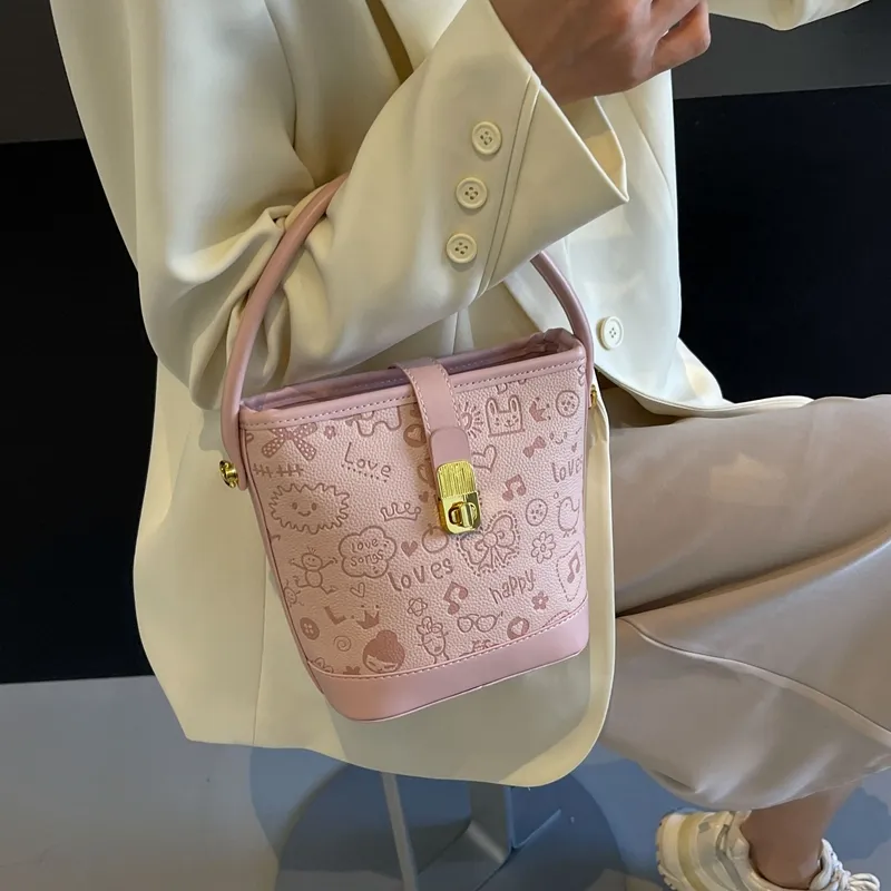 RUIPAI PU Bucket Bag, Shoulder Bag, Crossbody Bag, Handbag Regular Women's Pink/Ecru/Blue/Khaki-3
