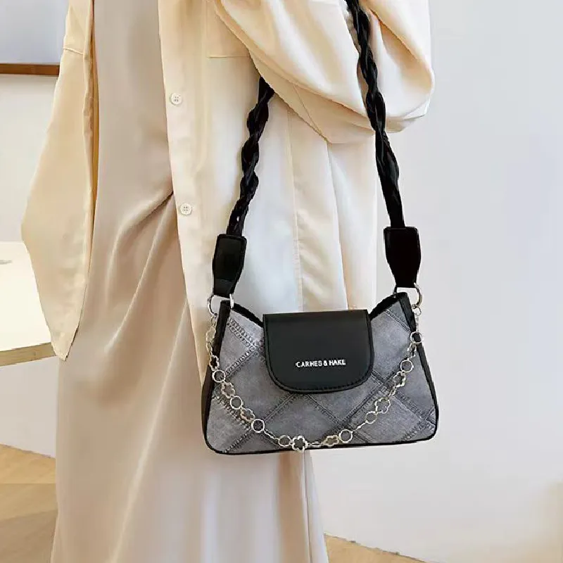 PINK·LAND PU Shoulder Bag Regular Women's Blue Black-4