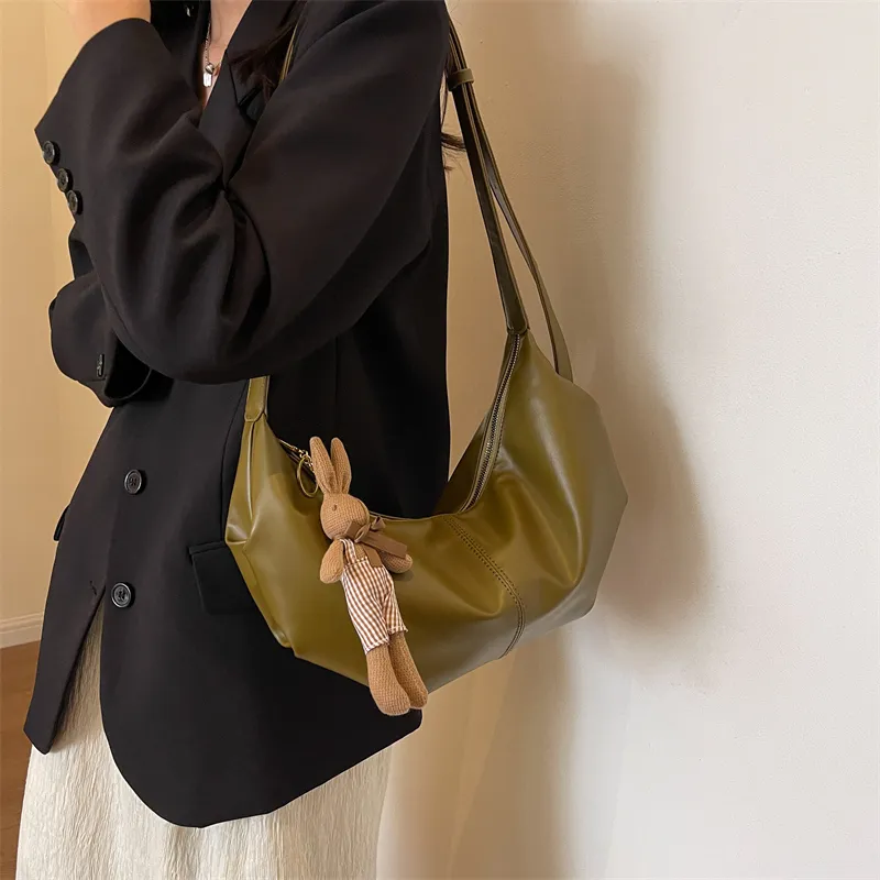 RUIPAI PU Water Dumpling Shoulder Bag Women's Black/Ecru/Coffee/Brown/Green-37