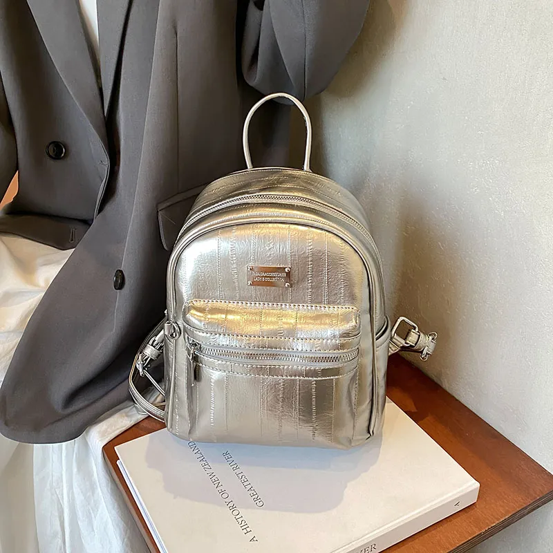 PINK·LAND PU Backpack Regular Women's White/Silver/Black-10