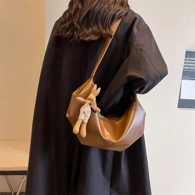 RUIPAI PU Water Dumpling Shoulder Bag Women's Black/Ecru/Coffee/Brown/Green-28