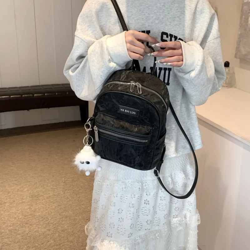 PINK·LAND PU Backpack Women's Black/Silver/Pink/White-14