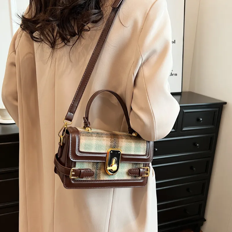 RUIPAI Woolen Crossbody Bag, Shoulder Bag, Handbag Regular Women's Coffee/Black/Burgundy-4