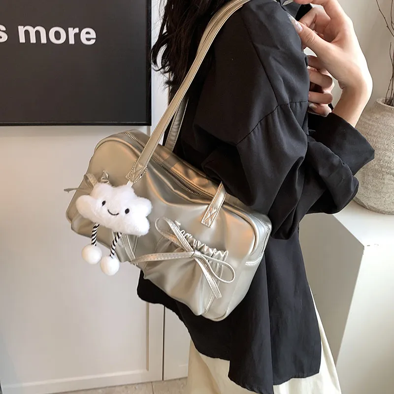 PINK·LAND PU Shoulder Bag Women's Black/Silver/Pearl Pink/Pearl White-6