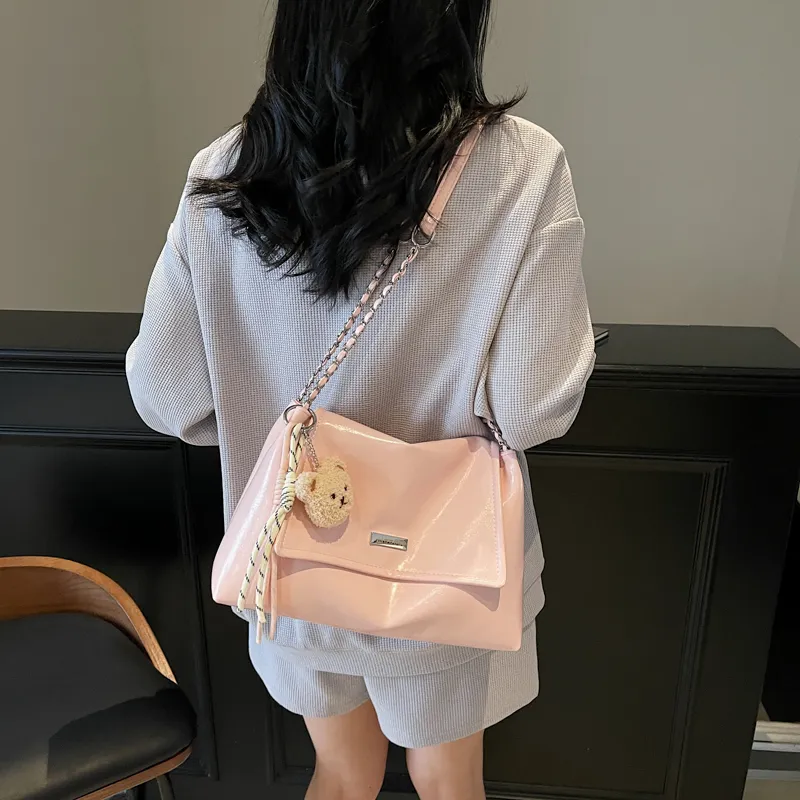 PINK·LAND Pu Shoulder Bag Women's Black/Ecru/Gray/Pink/Khaki-28