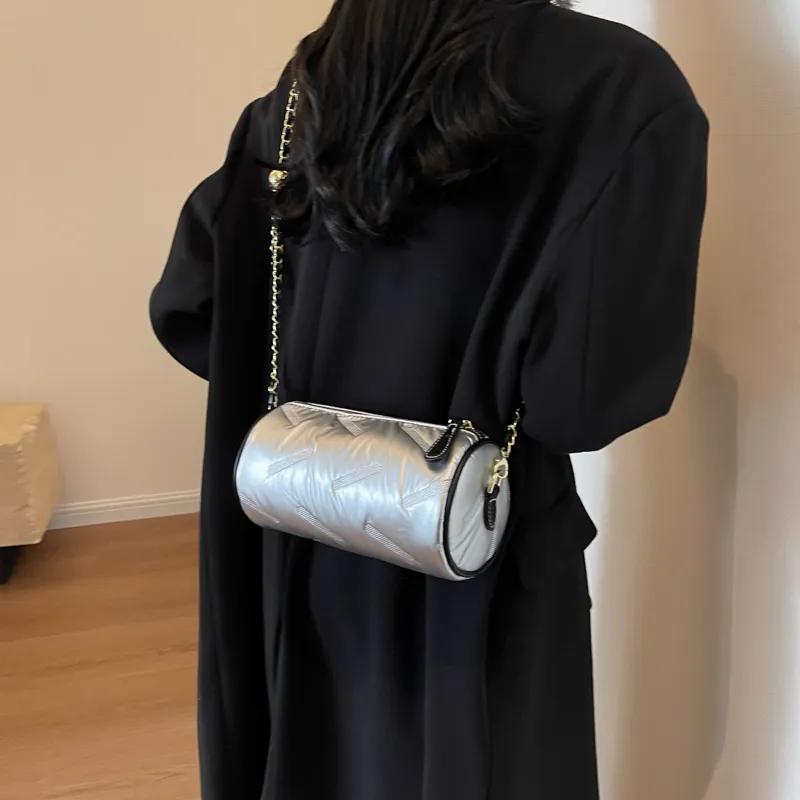 RUIPAI PU Cylinder Bag, Shoulder Bag Women's Black/Ecru/Champagne/Silver-20