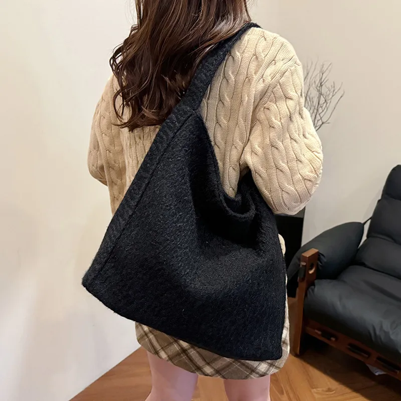 RUIPAI Woolen Tote Bag, Shopping Bag, Shoulder Bag Regular Women's Gray/Black/Black White Plaid/Brown-10