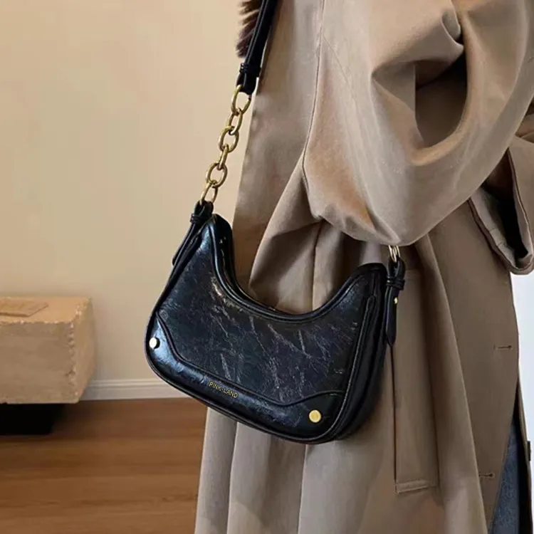 PINK·LAND PU Shoulder Bag Women's Black/Burgundy/Brown/Coffee-2