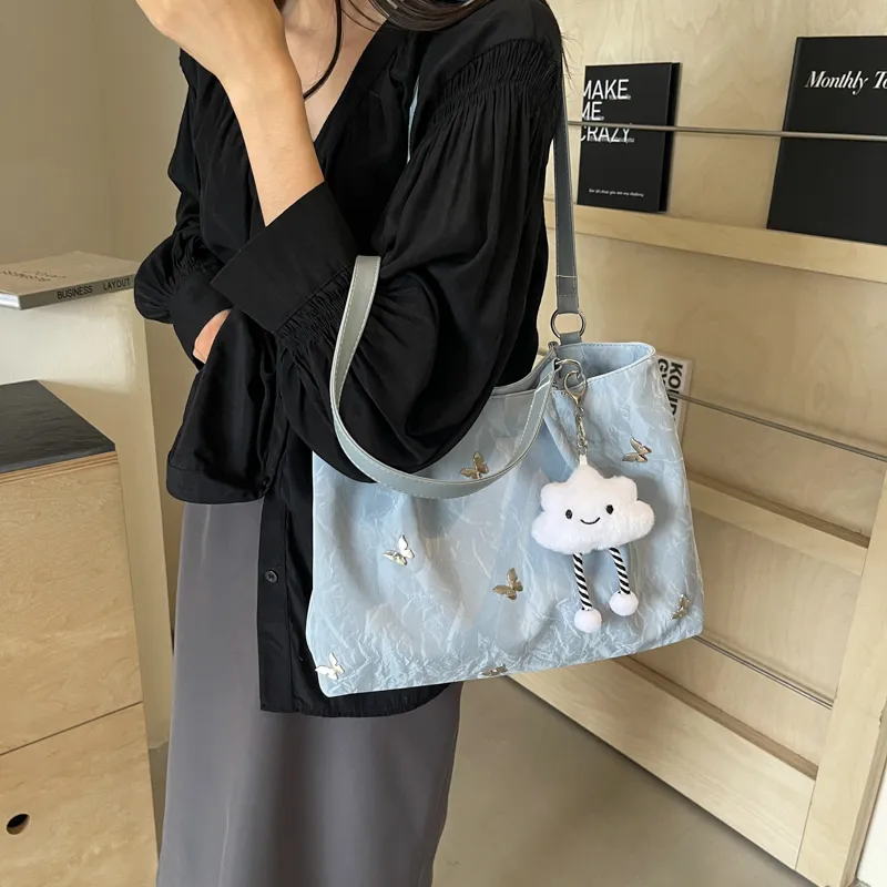 PINK·LAND PU Tote Bag Shopping Bag Shoulder Bags Women's Silver/Ecru/Blue Black-13