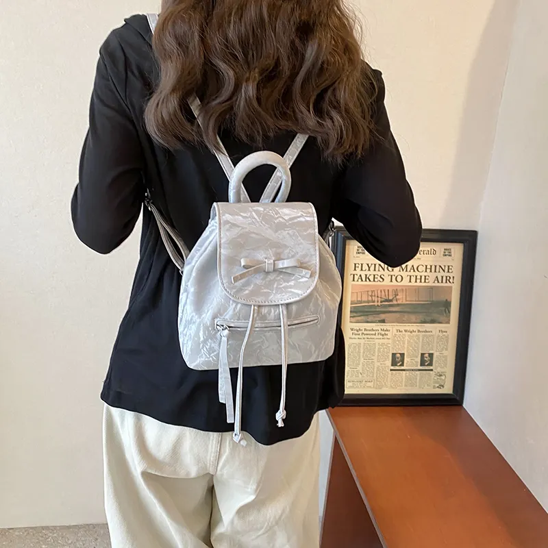 PINK·LAND PU Backpack Regular Women's Blue/Silver/White/Black-11
