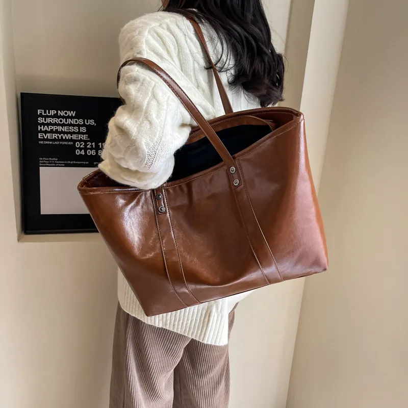 ROSEROOEN PU Tote Handbag Shoulder Bag Regular Women's Brown/Coffee/Black-5