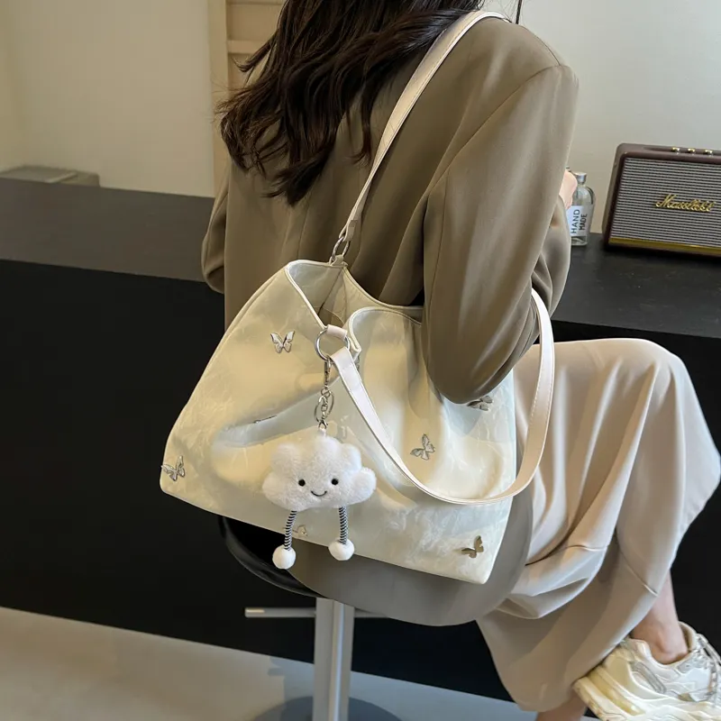 PINK·LAND PU Tote Bag Shopping Bag Shoulder Bags Women's Silver/Ecru/Blue Black-9