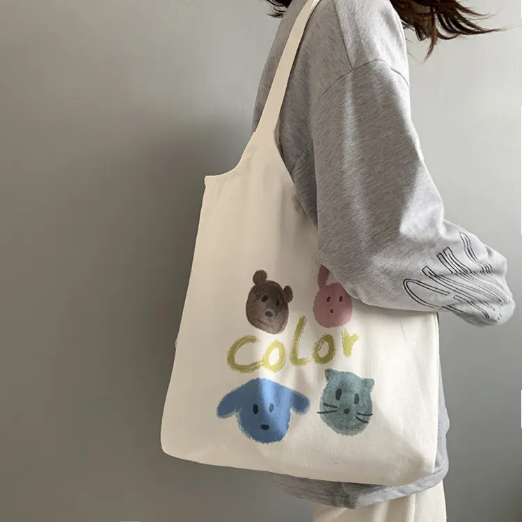 PINK·LAND Canvas Tote Bag Shopping Bag Canvas Bag Shoulder Bag Regular Women's White-2
