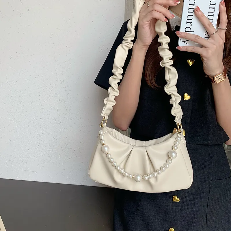 PINK·LAND PU Shoulder Bag Crossbody Portable Small Bag Shoulder Bag Regular Women's Ecru/Black-1