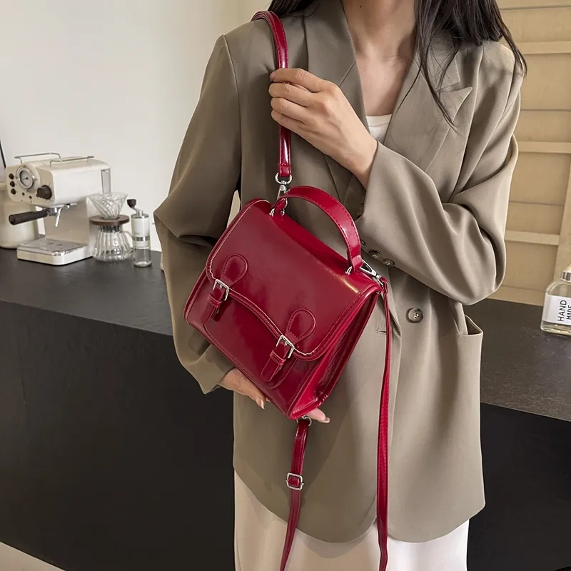 PINK·LAND PU Double Shoulder Handbag Women's Silver White/Burgundy/Black-15