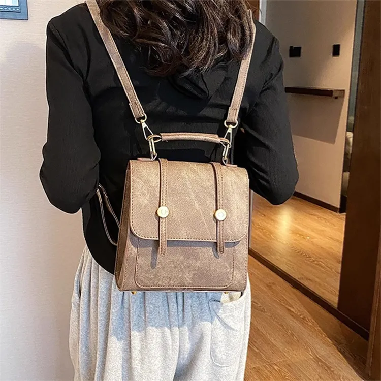 PINK·LAND PU Portable Backpack Regular Women's Gray/Brown-3