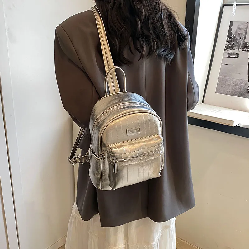 PINK·LAND PU Backpack Regular Women's White/Silver/Black-8