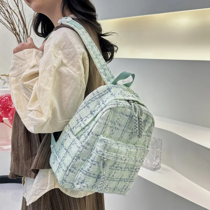 PINK·LAND Nylon Backpack Unisex Blue/Pink/Green-15