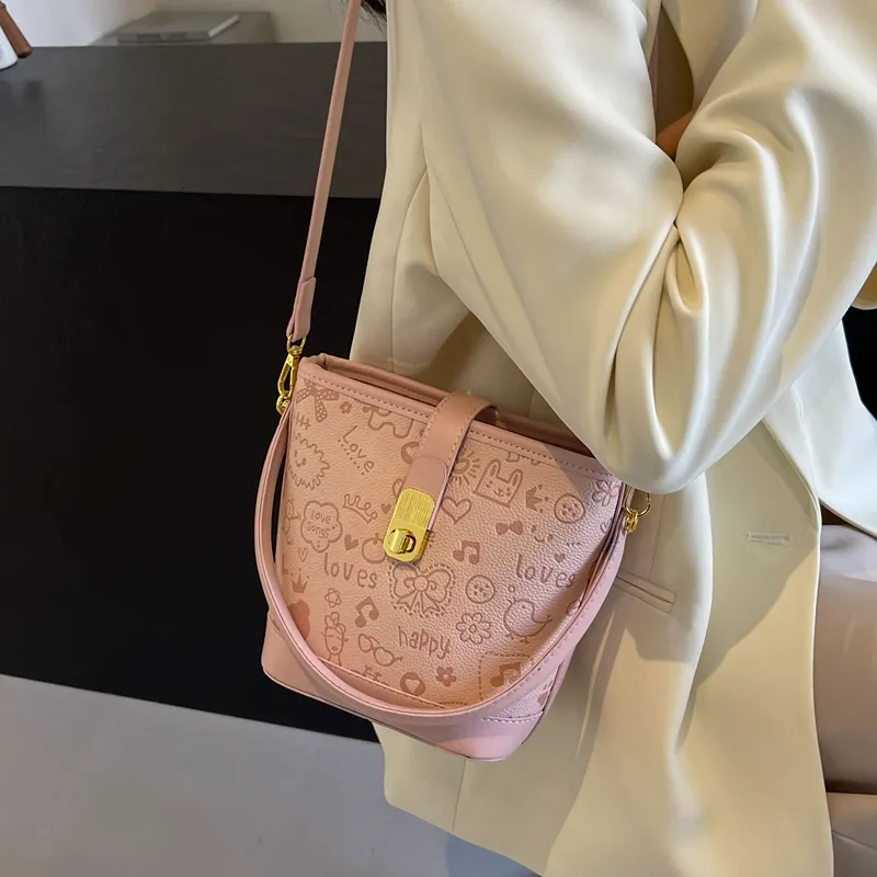 RUIPAI PU Bucket Bag, Shoulder Bag, Crossbody Bag, Handbag Regular Women's Pink/Ecru/Blue/Khaki-2
