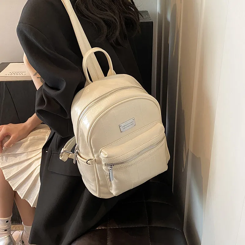 PINK·LAND PU Backpack Regular Women's White/Silver/Black-2