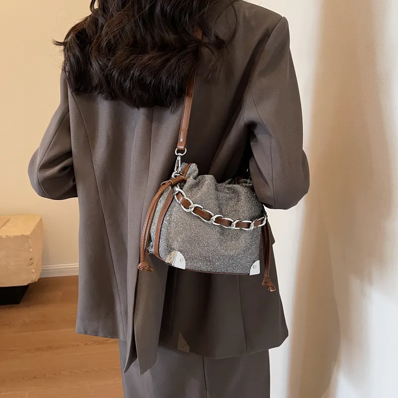 RUIPAI Fabric Shoulder Bag Women's Champagne/Black/Silver-13