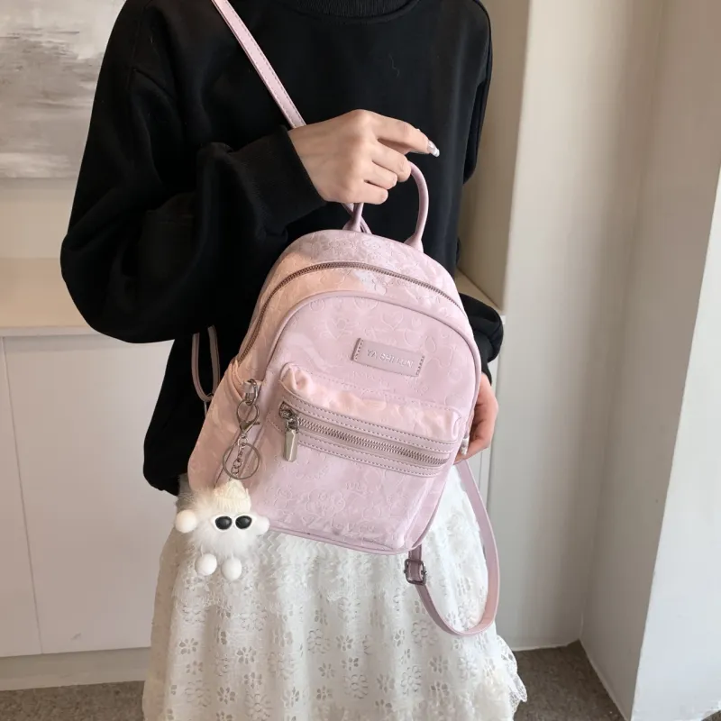 PINK·LAND PU Backpack Women's Black/Silver/Pink/White-2