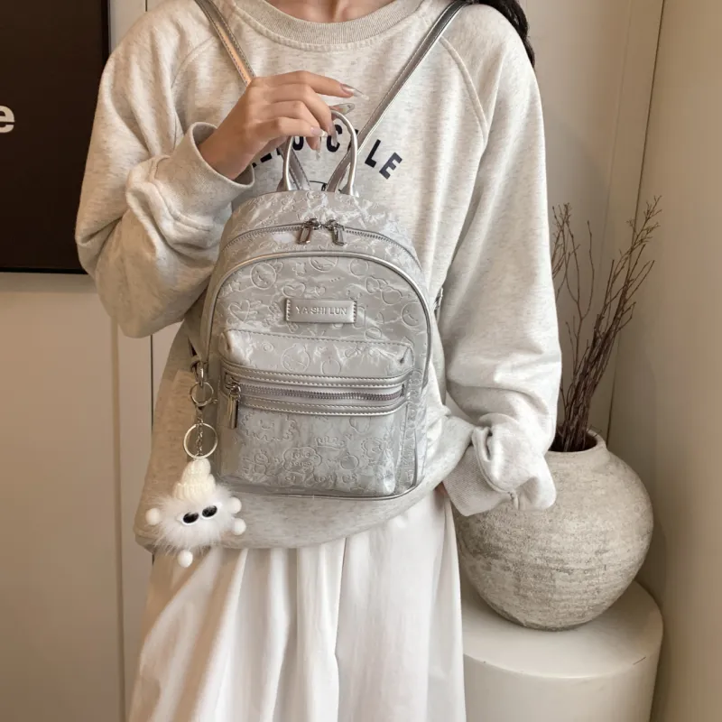PINK·LAND PU Backpack Women's Black/Silver/Pink/White-25