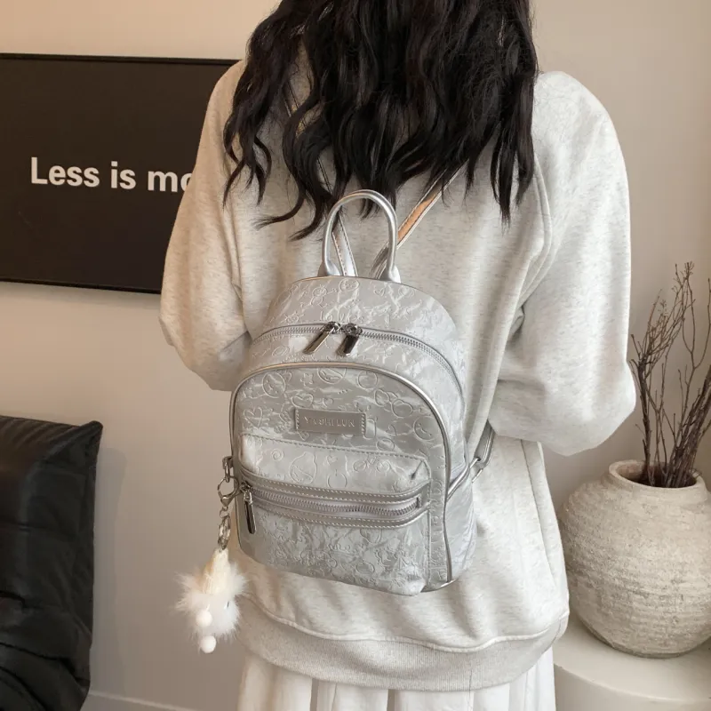 PINK·LAND PU Backpack Women's Black/Silver/Pink/White-24