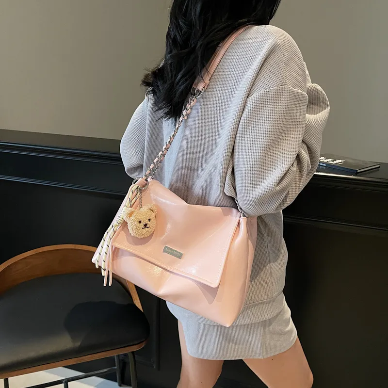 PINK·LAND Pu Shoulder Bag Women's Black/Ecru/Gray/Pink/Khaki-29