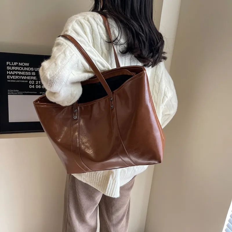 ROSEROOEN PU Tote Handbag Shoulder Bag Regular Women's Brown/Coffee/Black-3