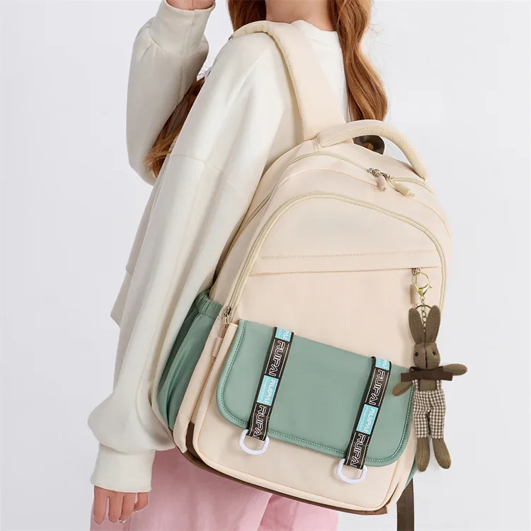 RUIPAI Fabric Backpack Regular Unisex Beige Green/Black-3