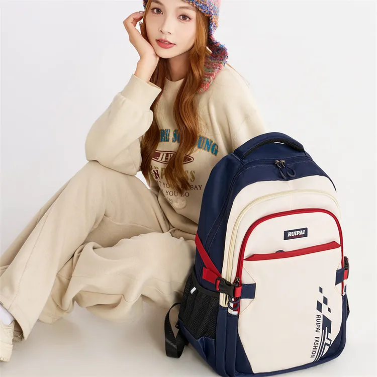 RUIPAI Fabric Backpack Regular Unisex Blue Red/Orange Green-3