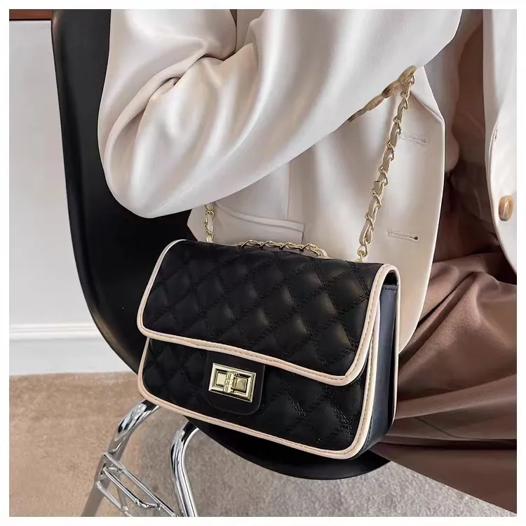 PINK·LAND PU Shoulder Bag Crossbody Bag Regular Women's Black And White/Yellow And Green/Ecru/Brown-2