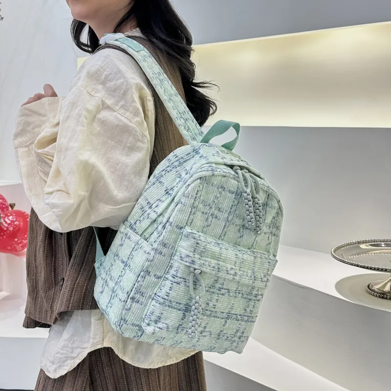 PINK·LAND Nylon Backpack Unisex Blue/Pink/Green-14