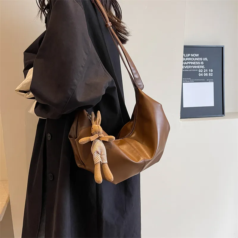 RUIPAI PU Water Dumpling Shoulder Bag Women's Black/Ecru/Coffee/Brown/Green-29