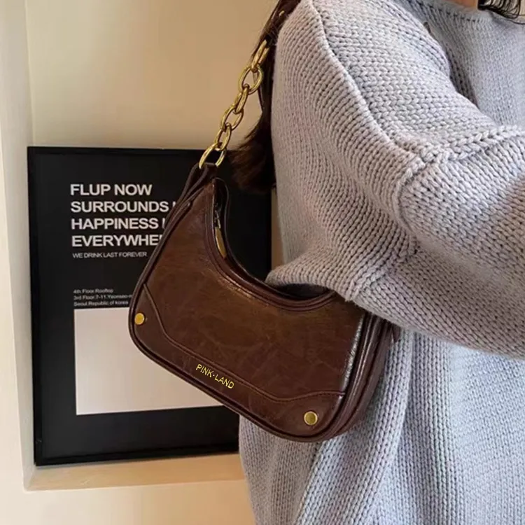 PINK·LAND PU Shoulder Bag Women's Black/Burgundy/Brown/Coffee-14