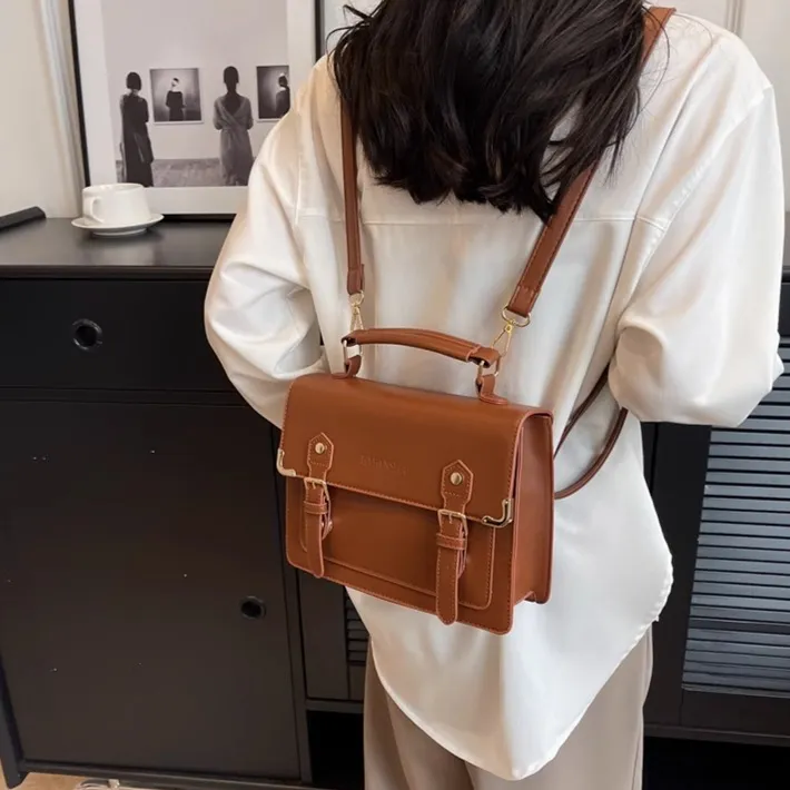 PINK·LAND PU Backpack One Shoulder Handbag Regular Women's Black/Light Brown/Coffee-6