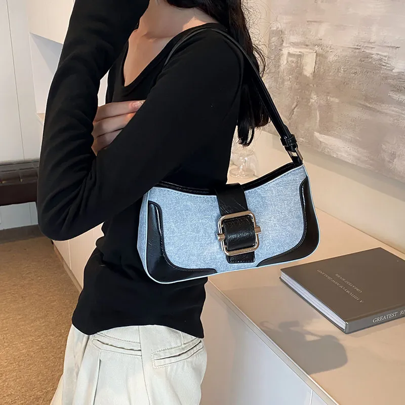 PINK·LAND PU Shoulder Bag Women's Denim Brown/Denim Silver/Denim Black-10