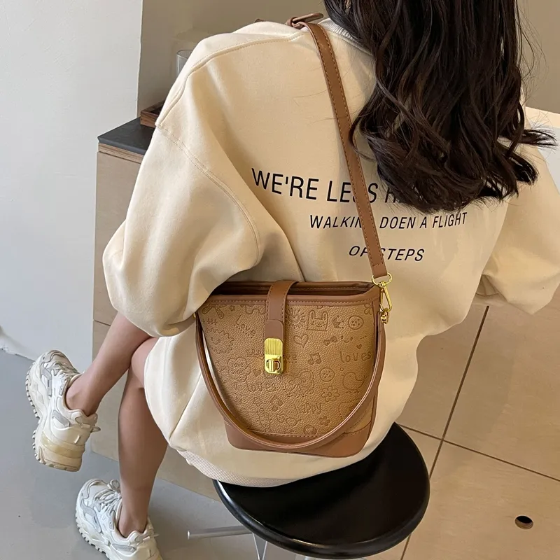 RUIPAI PU Bucket Bag, Shoulder Bag, Crossbody Bag, Handbag Regular Women's Pink/Ecru/Blue/Khaki-24